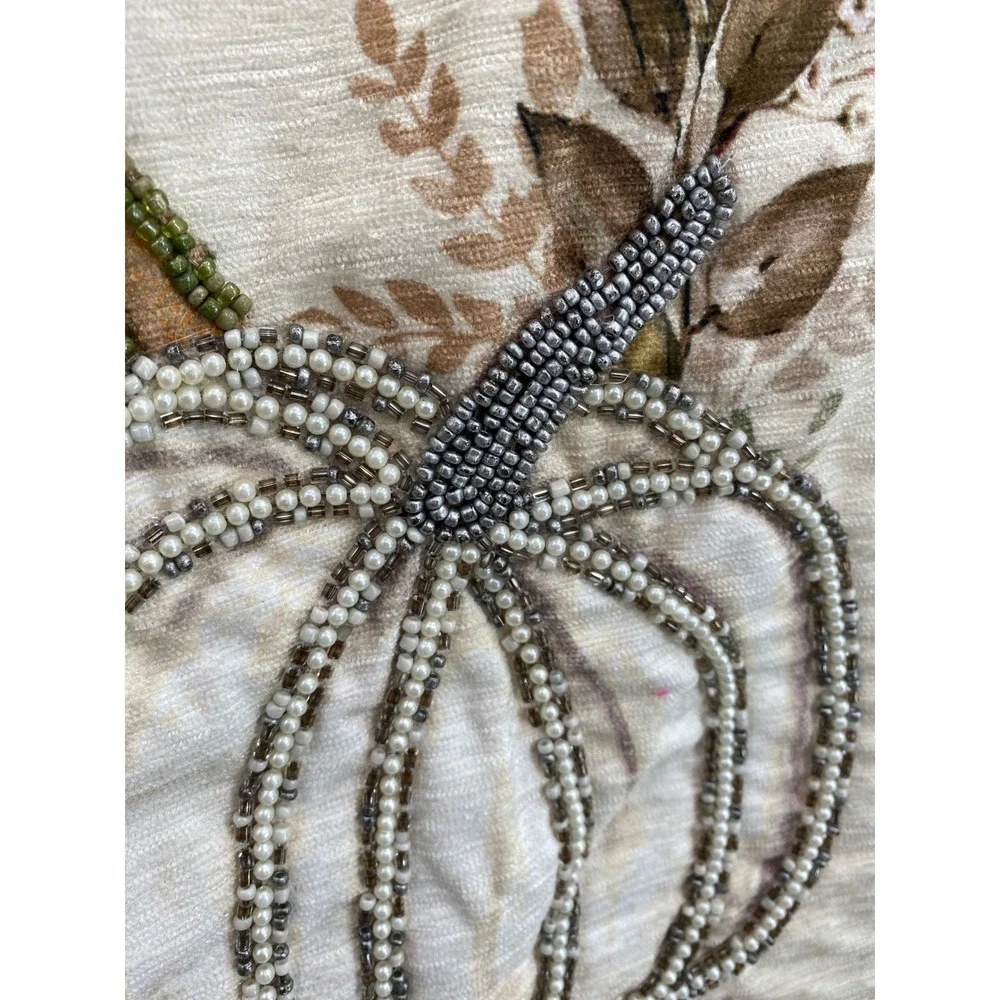 Rachel Ashwell Farmhouse Table Runner 16x72 Cream Beaded Pumpkin Fall Harvest